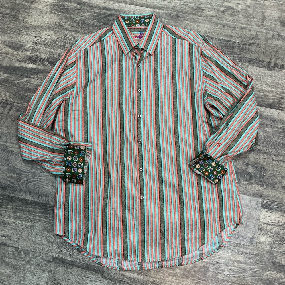 ROBERT GRAHAM Striped Flip Cuff Size Large